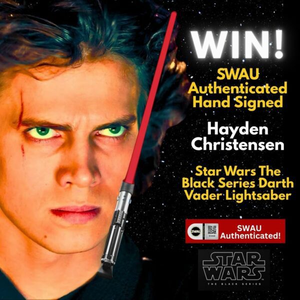 WIN! SWAU Authenticated Hand Signed Hayden Christensen (Darth Vader) Star Wars: The Black Series Darth Vader Lightsaber