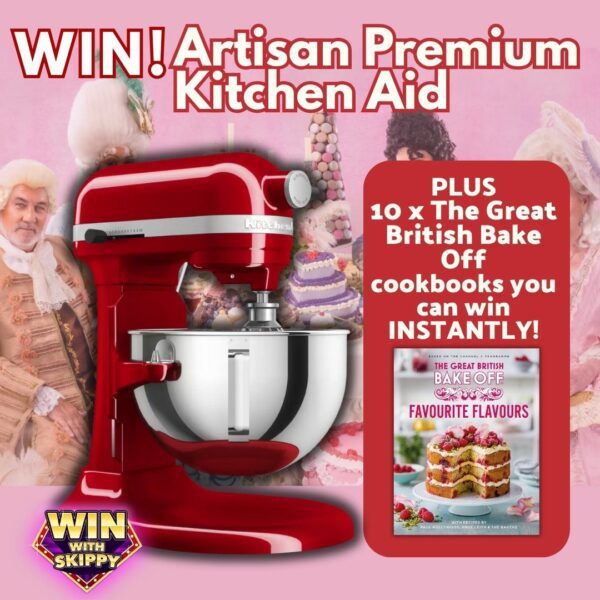 Win and become a master baker with this Artisan Premium Kitchen Aid worth £500!  10 x The Great British Bake Off Cookbooks available as Instant Wins!!